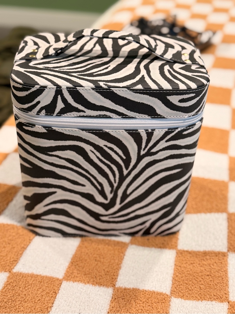 Zebra Print Cosmetic Train Case Bag - Black & White